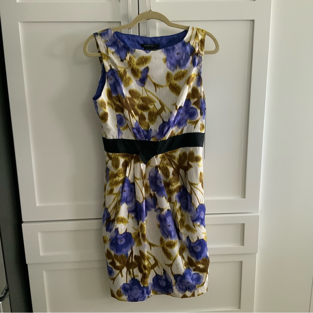 NWT BCBGMaxAzria White and Purple Sheath Midi Dress